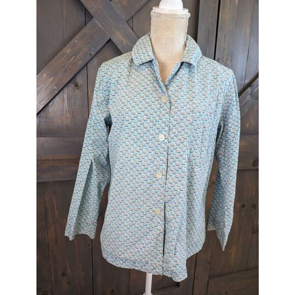 Vineyard Vines Top Shirt Button Women's Small Blue Turtle Collar 100% Cotton - Picture 1 of 11